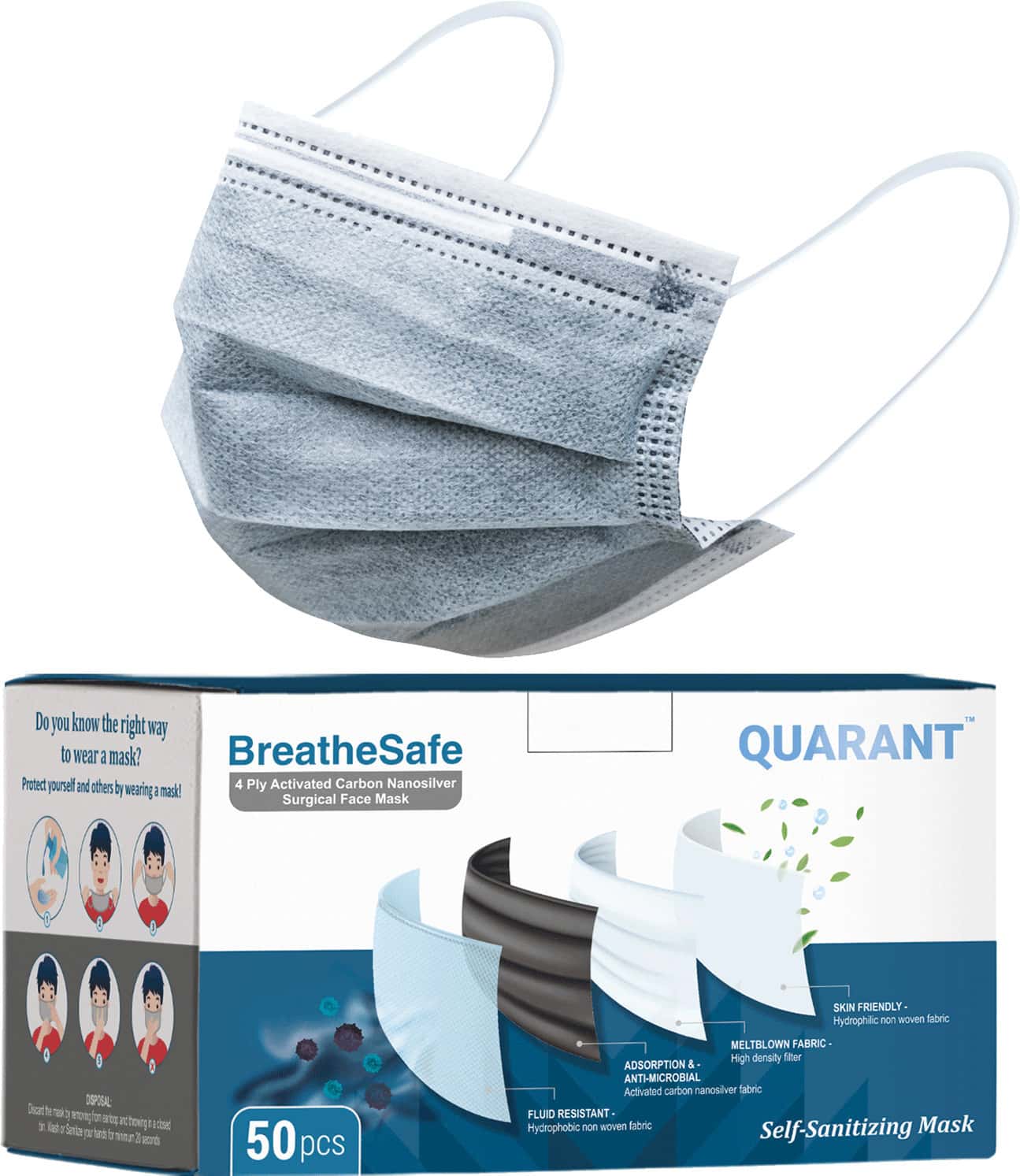 Buy QUARANT 3 PLY DISPOSABLE SURGICAL FACE MASK WITH ADJUSTABLE NOSE