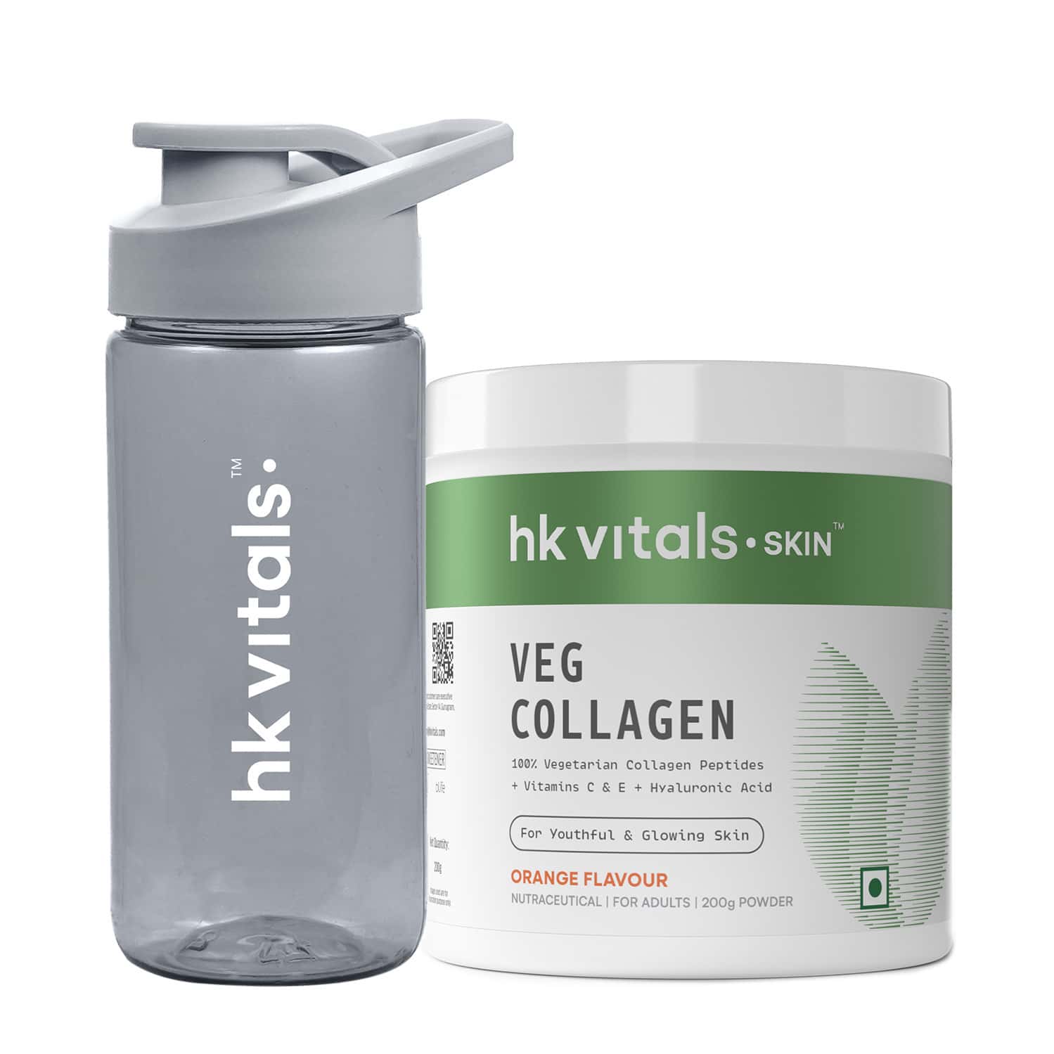 Hk Vitals Veg Collagen Supplement (orange | 200g) With Sipper | 300ml | Combo Pack