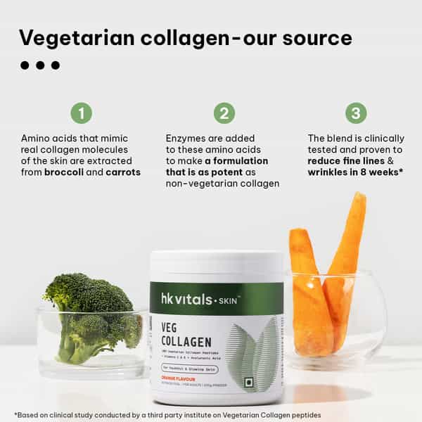 Hk Vitals Veg Collagen (Orange | 200G) + 300Ml Sipper | Skin | Hair & Nail Support | Combo