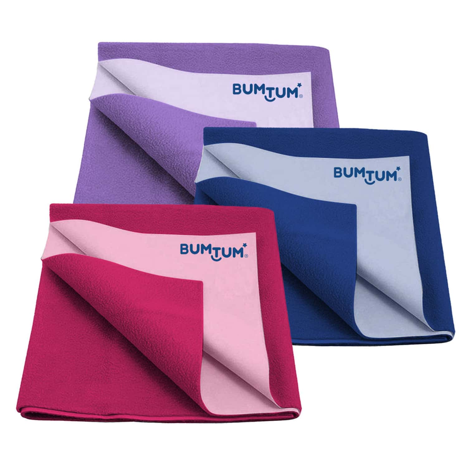 Bumtum Dry Sheet Leakproof Baby Bed Protector (Lilac+Blue+Hotpink Large Size 100*140cm|Pack Of 3)