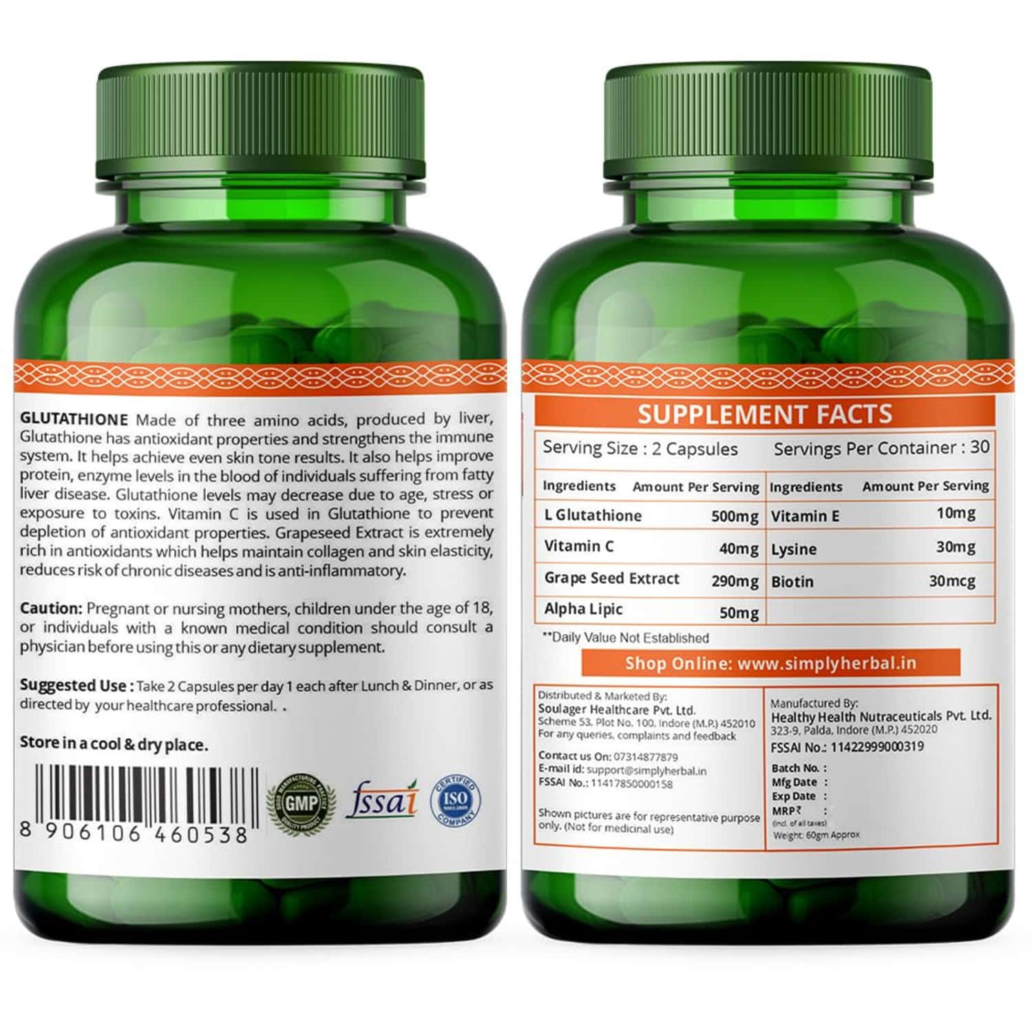 Buy SIMPLY HERBAL GLUTATHIONE CAPSULE 60 NO'S Online & Get Upto 60% OFF at PharmEasy