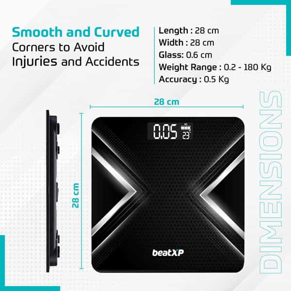 Beatxp Gravity X Digital Weighing Scale With Thick Tempered Glass|2 Months Warranty| Black