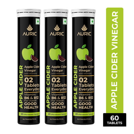 Auric Apple Cider Vinegar With Vitamins | 60 Acv Tablets With Vitamin B6 & B12 In Every Tube