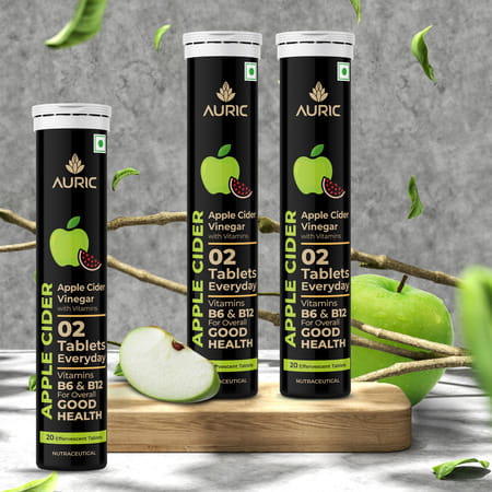 Auric Apple Cider Vinegar With Vitamins | 60 Acv Tablets With Vitamin B6 & B12 In Every Tube