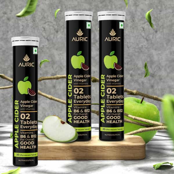 Auric Apple Cider Vinegar With Vitamins | 60 Acv Tablets With Vitamin B6 & B12 In Every Tube