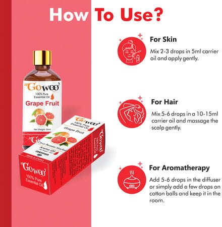 Go Woo 100% Pure Grapefruit Oil Virgin & Undiluted 30 Ml