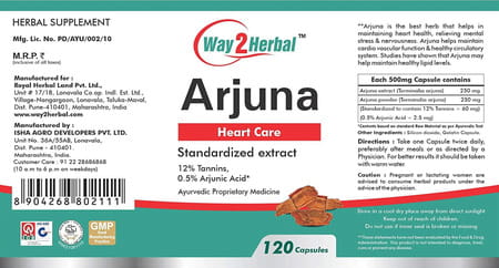 Way2herbal Arjuna Heart Care 500Mg - 120 Capsules