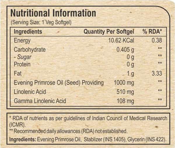 Pure Nutrition Evening Primrose Oil For Women | Source Of Omega 6 |Hormonal Balance - 30 Capsules