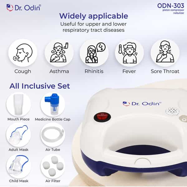 Dr. Odin Odn303 Piston Compressor Nebulizer With Complete Kit Nebulizer (White & Blue)