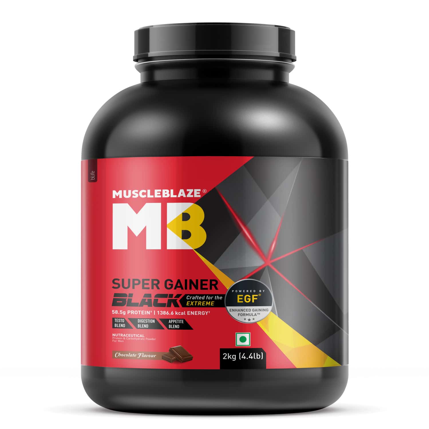 Muscleblaze Super Gainer Black (Chocolate | 2kg / 4.4lbs | 20 Servings) | With Enhanced Gaining