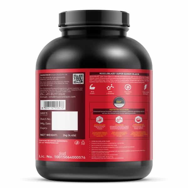 Muscleblaze Super Gainer Black (Chocolate | 2Kg / 4.4Lbs | 20 Servings) | With Enhanced Gaining