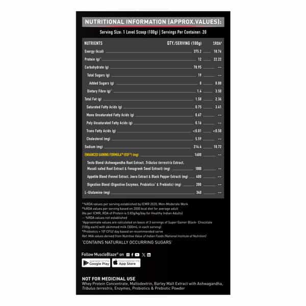 Muscleblaze Super Gainer Black (Chocolate | 2Kg / 4.4Lbs | 20 Servings) | With Enhanced Gaining