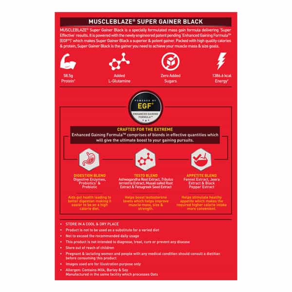 Muscleblaze Super Gainer Black (Chocolate | 2Kg / 4.4Lbs | 20 Servings) | With Enhanced Gaining