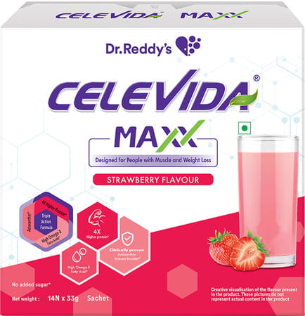 Celevida Maxx-High-Protein & Immunity Supplement-Supports Muscle Health |Strawberry|462g