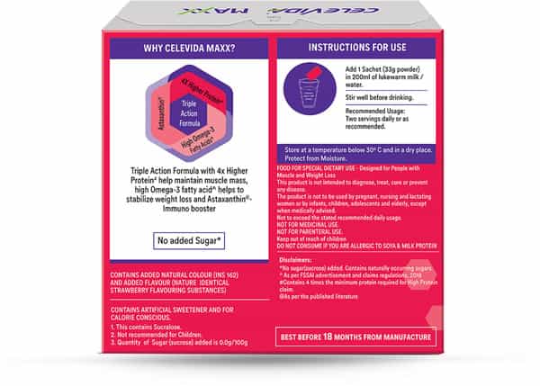 Celevida Maxx-High-Protein & Immunity Supplement-Supports Muscle Health |Strawberry|462G
