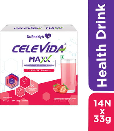 Celevida Maxx-High-Protein & Immunity Supplement-Supports Muscle Health |Strawberry|462g
