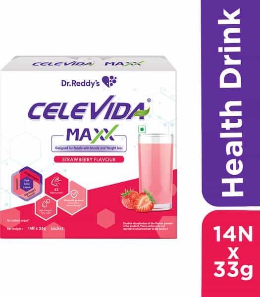 Celevida Maxx-High-Protein & Immunity Supplement-Supports Muscle Health |Strawberry|462G