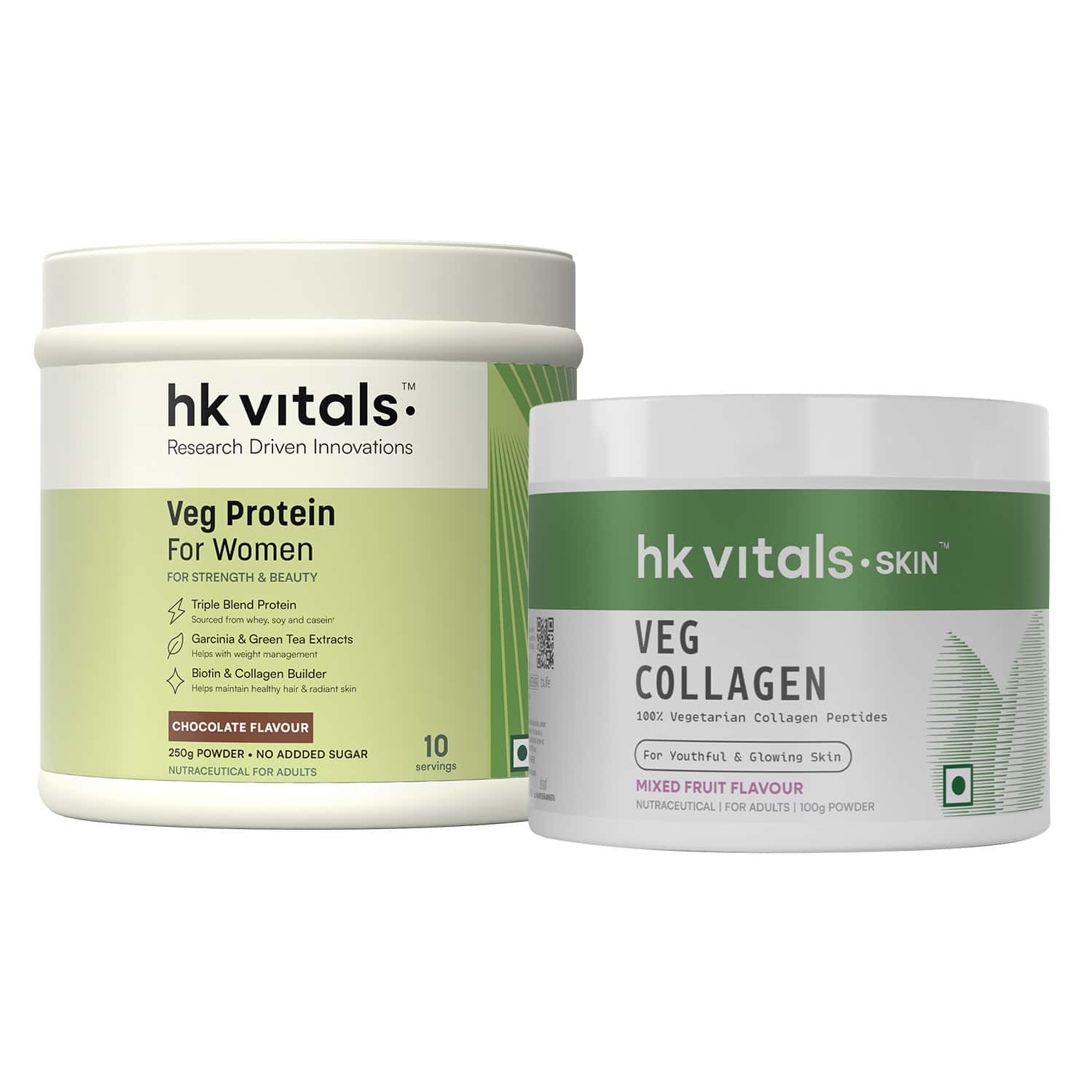 Hk Vitals Veg Collagen (mixed Fruit | 100g) & Proteinup Women (chocolate | 250g)