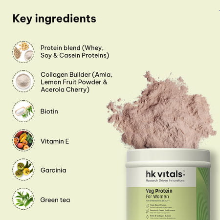 Hk Vitals Veg Collagen (Mixed Fruit | 100g) & Proteinup Women (Chocolate | 250g)