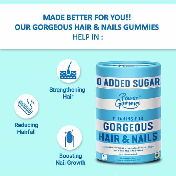 Power Gummies Gorgeous Hair & Nails Growth | Now With No Added Sugar & New Heart Shape - 30 Gummies