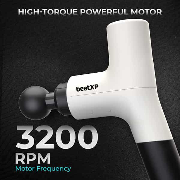 Beatxp Bolt Prime Tissue Massage Gun Percussion Muscle Massager For Full Body Pain Relief (White)