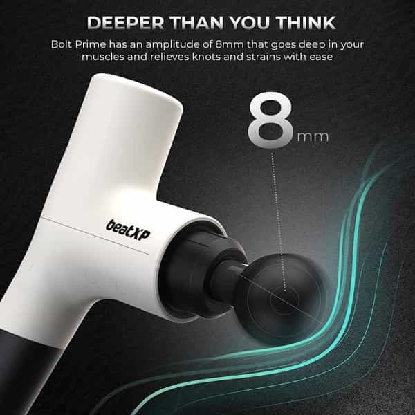 Beatxp Bolt Prime Tissue Massage Gun Percussion Muscle Massager For Full Body Pain Relief (White)