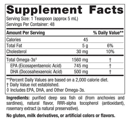 Nordic Naturals Omega 3 Liquid 1560 Mg Omega 3 Fatty Acid Sardine Fish Oil Syrup With Epa & Dha 8 Oz