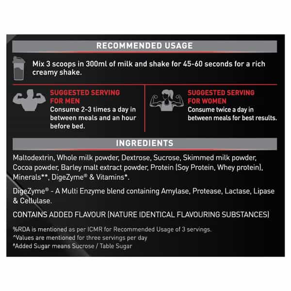 Muscleblaze Weight Gainer With Added Digezyme (Chocolate, 500G, 5 Servings) + Plastic Shaker, 650 Ml