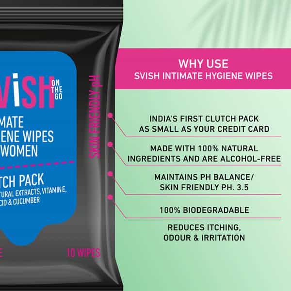 Svish On The Go Intimate Hygiene Wipes For Women|Cucumber Fragrance & Natural Extracts (4X10 Pulls)