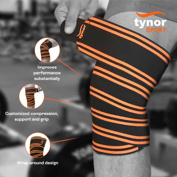 Tynor Weight Lifting Knee Wrap Black & Orange Universal Pack Of 2