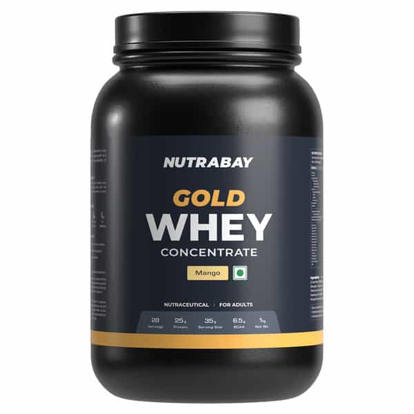Nutrabay Gold 100% Whey Protein Concentrate|25G Protein|Muscle Support & Recovery|Mango | 1 Kg