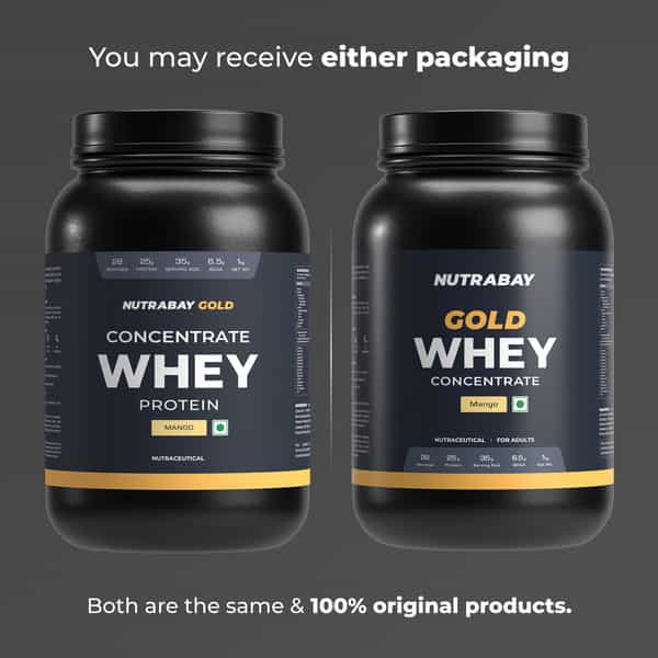 Nutrabay Gold 100% Whey Protein Concentrate|25G Protein|Muscle Support & Recovery|Mango | 1 Kg