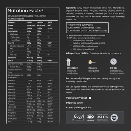 Nutrabay Gold 100% Whey Protein Concentrate|25g Protein|Muscle Support & Recovery|Mango | 1 Kg
