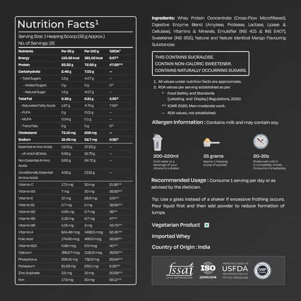 Nutrabay Gold 100% Whey Protein Concentrate|25G Protein|Muscle Support & Recovery|Mango | 1 Kg