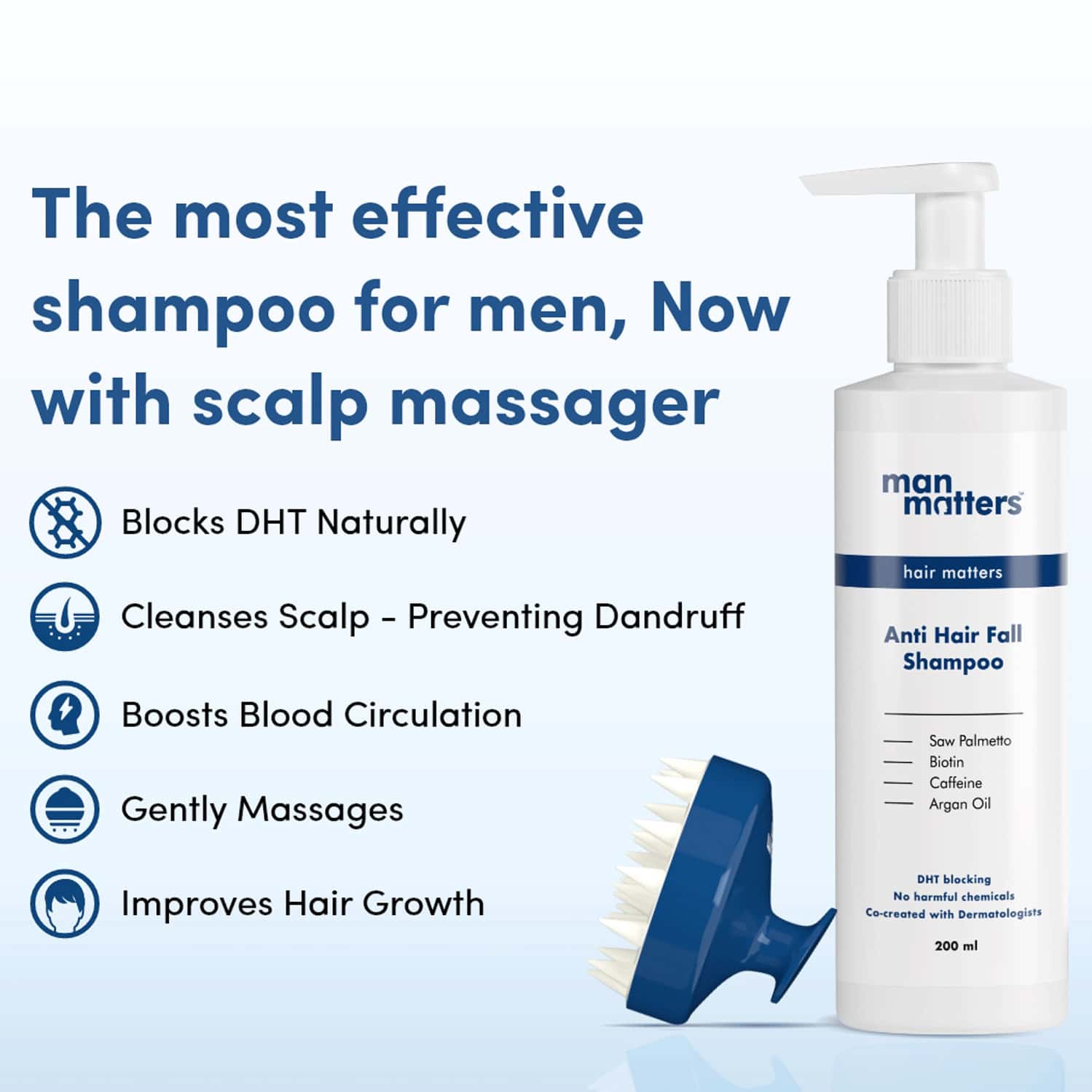 Man Matters Scalp Revitalising Kit Anti Hairfall Shampoo 200ml + Scalp Massager