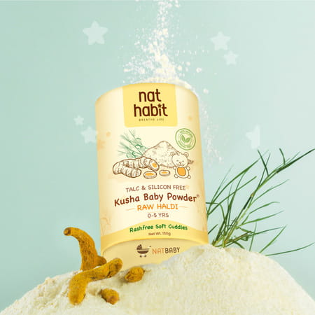 Nat Habit Talc Free Natural Kusha Baby Powder With Raw Haldi And Duba/Darbha | 150G