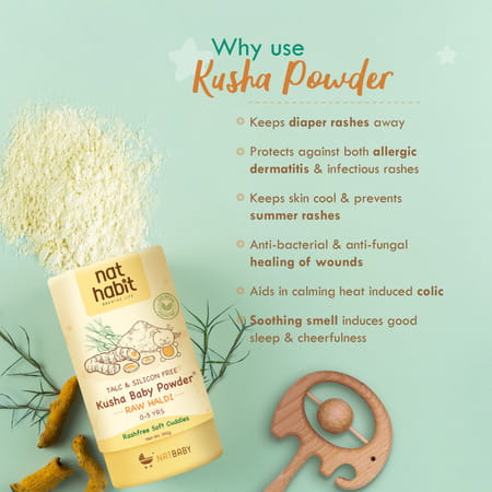 Nat Habit Talc Free Natural Kusha Baby Powder With Raw Haldi And Duba/Darbha | 150G