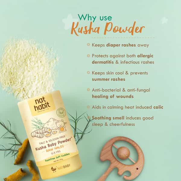 Nat Habit Talc Free Natural Kusha Baby Powder With Raw Haldi And Duba/Darbha | 150G