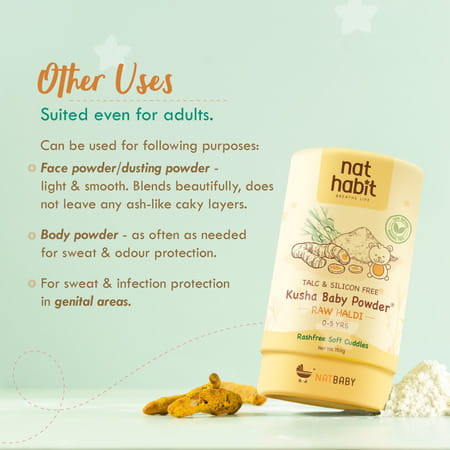 Nat Habit Talc Free Natural Kusha Baby Powder With Raw Haldi And Duba/Darbha | 150G