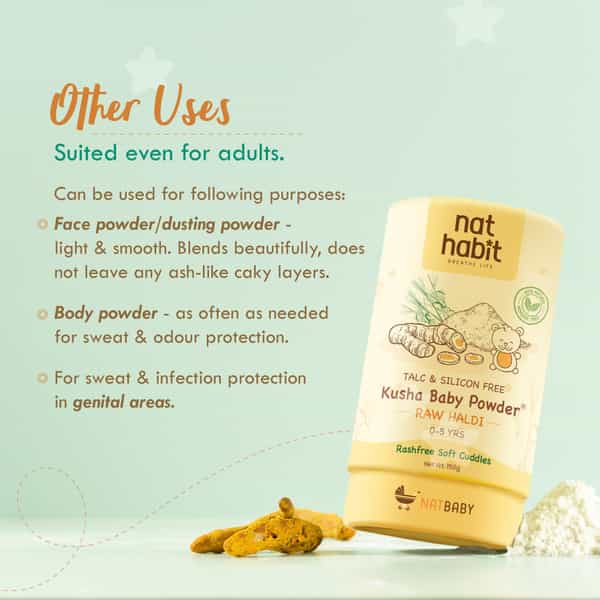 Nat Habit Talc Free Natural Kusha Baby Powder With Raw Haldi And Duba/Darbha | 150G
