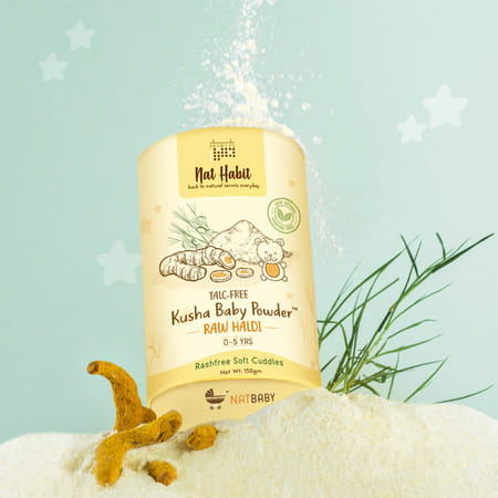 Nat Habit Talc Free Natural Kusha Baby Powder With Raw Haldi And Duba/Darbha | 150g