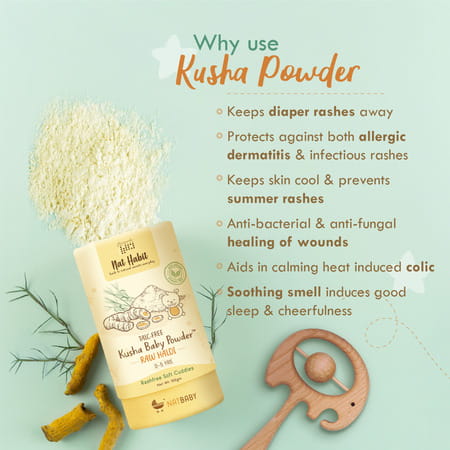 Nat Habit Talc Free Natural Kusha Baby Powder With Raw Haldi And Duba/Darbha | 150g
