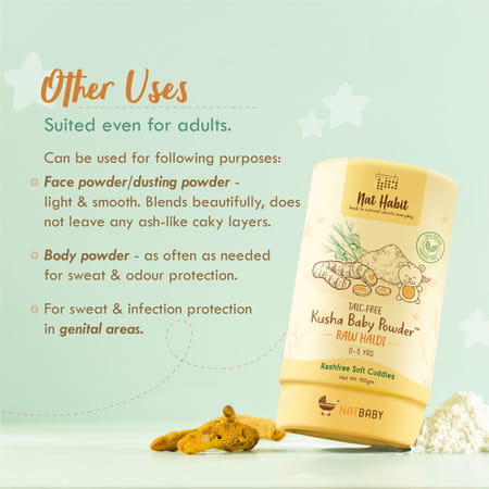 Nat Habit Talc Free Natural Kusha Baby Powder With Raw Haldi And Duba/Darbha | 150g