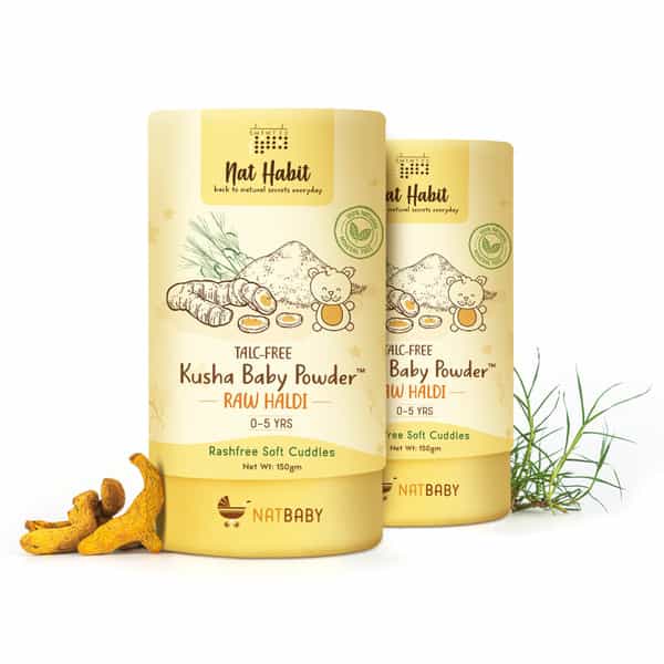 Nat Habit Talc Free Natural Kusha Baby Powder With Raw Haldi And Duba/Darbha | 150G
