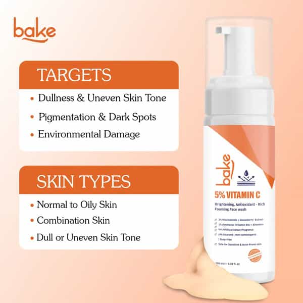 Bake 5% Vitamin C Foaming Face Wash With Niacinamide (100Ml)