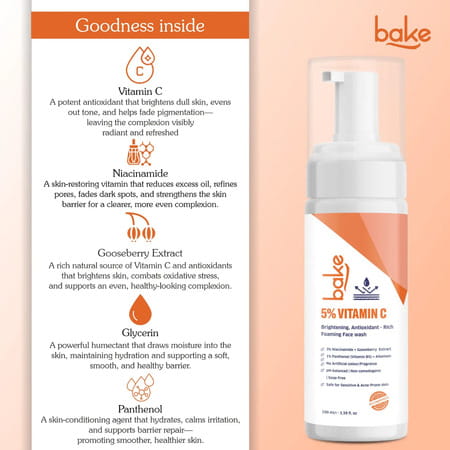 Bake 5% Vitamin C Foaming Face Wash With Niacinamide (100ml)
