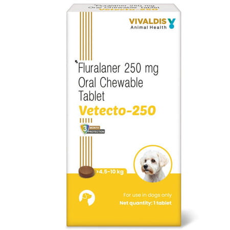 Vivaldis Vetecto 250 (Fluralaner) Chewable Tick & Flea Tablet For Dogs | 4.5 To 10 Kg | 1 Tablet