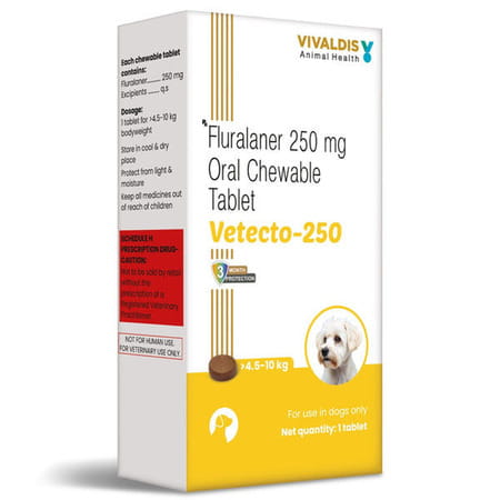 Vivaldis Vetecto 250 (Fluralaner) Chewable Tick & Flea Tablet For Dogs | 4.5 To 10 Kg | 1 Tablet