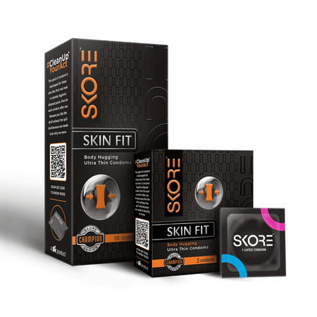 Skore Skinfit 49mm Condoms For Men |Ultra Thin | 0.05mm Thickness | Disposal Pouches | Pack Of 10