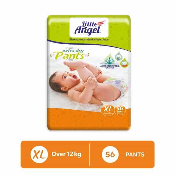 Ittle Angel Extra Dry Baby Pants Diaper With Wetness Indicator | Extra Large Size | 56 Count | 12Kg
